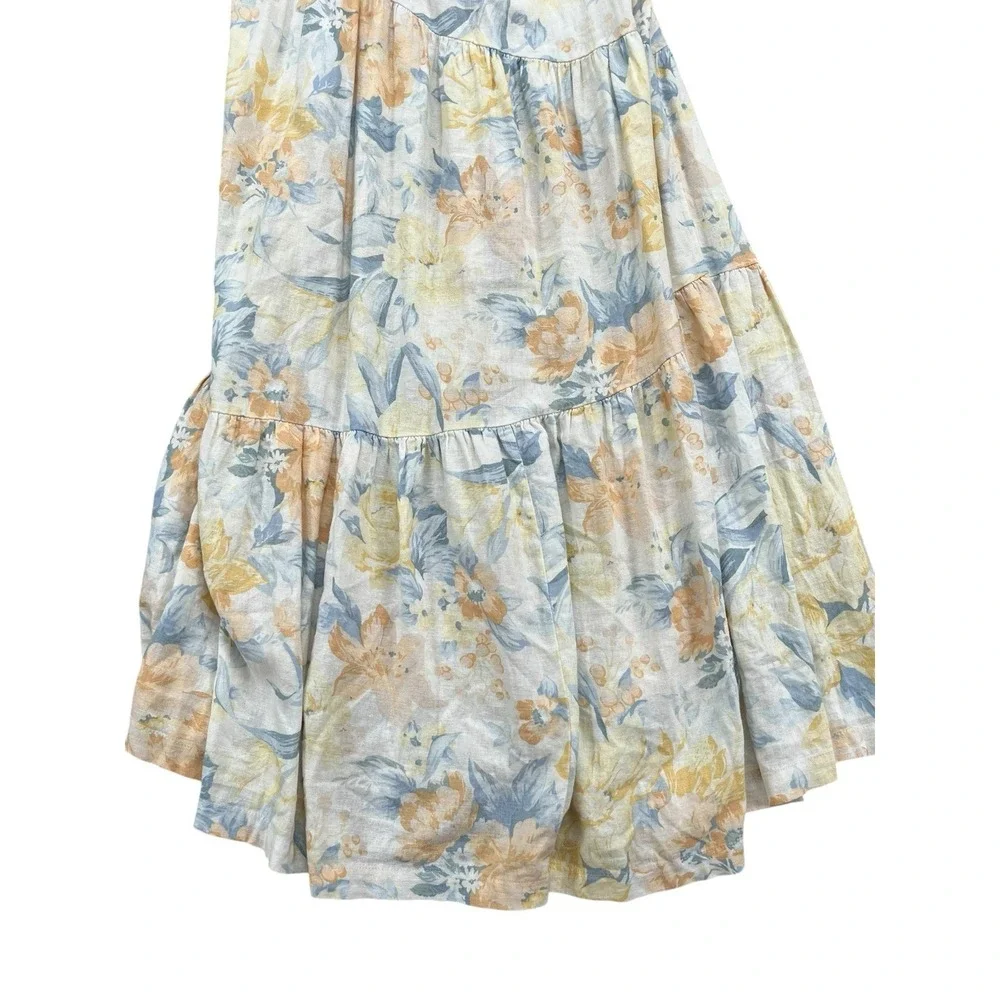 Abercrombie & Fitch Boho Linen Blend Asymmetrical Floral Maxi Dress Size‎ XS